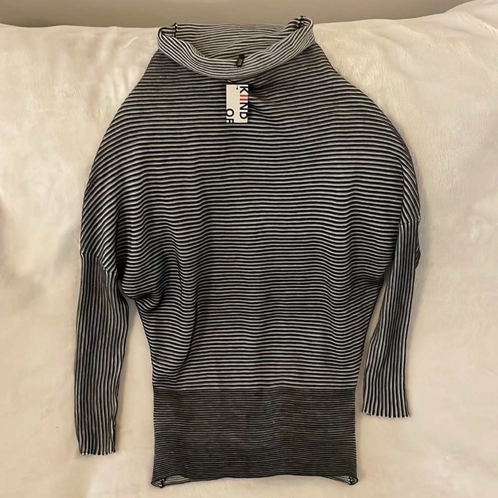 NWT Kiind Of Pebble Gray Striped Tunic, Long Sweater Dress